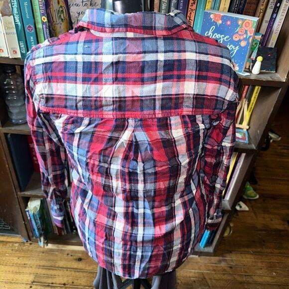 American Eagle red plaid concert button down oversized shirt - Picture 2 of 3